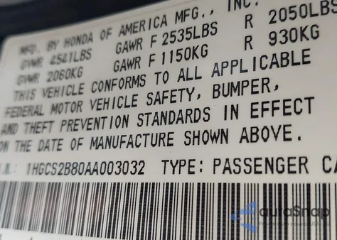 2010 Honda Accord 3.5 Ex-L z USA, uszkodzony, nr VIN 1HGCS2B80AA003032